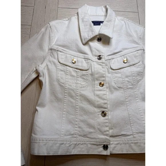 Ralph Lauren Sport Women Sz XS Button Up White Denim Jean Jacket Classic Cottage - Picture 5 of 9